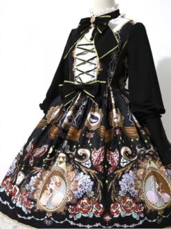 The Opera House At Midnight ~Lolita Stand Collar Long Sleeves OP Dress~Black -NAUS Lolita Shop 1 3 500x672 11