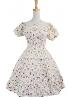 White 100% Cotton Floral Bow Sash Cute Lolita Dress -NAUS Lolita Shop 1 500x672 1008