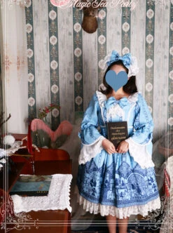 Magic Tea Party Western Style Dress Workshop Series Printing Long Puff Sleeve Classic Lolita Dress -NAUS Lolita Shop 1 500x672 106