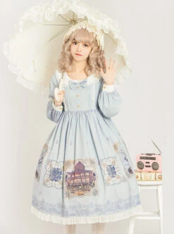 The Gallery Series OP Printing Classic Lolita Light Blue Long Sleeve Dress -NAUS Lolita Shop 1 500x672 121