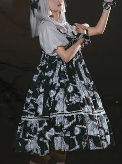Wolf Detective Series JSK Printing Black Sweet Lolita Sling Dress -NAUS Lolita Shop 1 500x672 1222