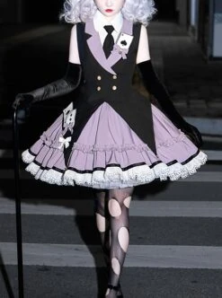 Black-Purple Cute Sweet Handsome Cool Metal Decoration Solitaire Bow-Knot Swallowtail Sleeveless Punk Lolita Dress -NAUS Lolita Shop 1 500x672 1275