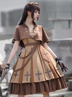 Dawn Series JSK Retro Military Style Punk Lolita Sling Dress And Cape -NAUS Lolita Shop 1 500x672 1278