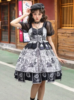 Black White Alice Series JSK Retro Splicing Punk Lolita Sling Dress -NAUS Lolita Shop 1 500x672 1283