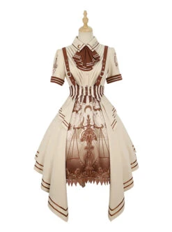 Libra Series OP British Style Solid Color Libra Graphic Printing Irregular Hem Design Classic Lolita Short Sleeve Dress Set -NAUS Lolita Shop 1 500x672 1287