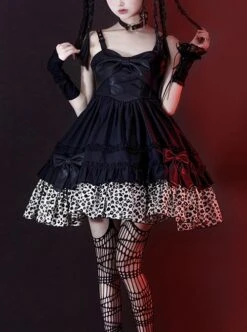Little Leopard Series JSK Spring Black A-shaped Short Leopard Print Hot Chick Style Punk Lolita Sling Dress -NAUS Lolita Shop 1 500x672 1297