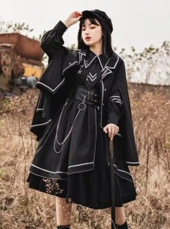 Loyal Chariot Series Military Style Handsome Detachable Brooch Irregular Hem Design Punk Lolita Long-Sleeved Dress Set -NAUS Lolita Shop 1 500x672 1298