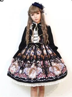 The Opera House At Midnight ~Lolita Stand Collar Long Sleeves OP Dress~Black -NAUS Lolita Shop 1 500x672 1300
