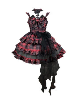 Metal Rock Style Plaid Decoration Layered Hem Mesh Bowknot Trim Gothic Punk Lolita Sleeveless Dress -NAUS Lolita Shop 1 500x672 1302