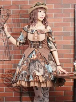Rabbit Teeth ,Dream Pointer~ Steampunk Lolita Summer Mid-length Sleeves OP Dress -The 2nd Round Pre-order -NAUS Lolita Shop 1 500x672 1305