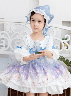 Cute Rabbits Printing Sweet Lolita Light Blue Children Long Sleeve Dress -NAUS Lolita Shop 1 500x672 1310