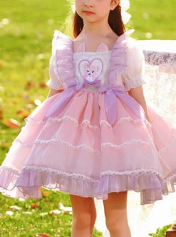 Cute Cartoon Cat Print Decoration Pleated Ruffle Ears Shape Design Chiffon Lace Layered Hem Classic Lolita Big Bow Knot Kid Princess Dress -NAUS Lolita Shop 1 500x672 1338