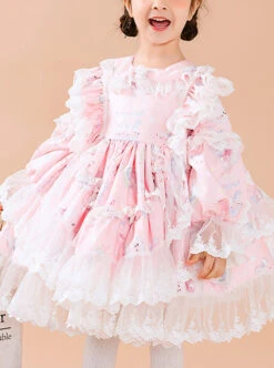 White Lace Cute Carousel Printing Children Sweet Lolita Princess Dress Kids Pink Long Sleeve Dress -NAUS Lolita Shop 1 500x672 1345