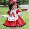 Autumn Round Neck Lace Bow-Knot Decorate Pizza Embroidery Classic Lolita Kids Long Sleeve Dress