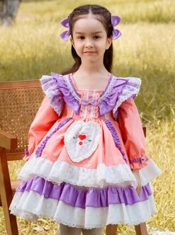 Spring Autumn Sweet Purple Pink Stitching Lace Love Embroidery Classic Lolita Kids Long-Sleeved Dress -NAUS Lolita Shop 1 500x672 1369