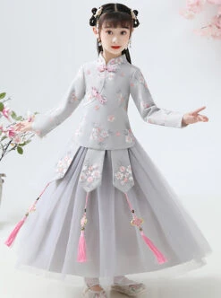 Children Elegant Flower Embroidery Gray Long Sleeve Chinese Style Long Dress -NAUS Lolita Shop 1 500x672 1376