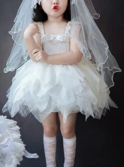 White Rose Rhombus Embroidery Irregular Hem Bow Decoration Classic Lolita Kids Sleeveless Dress -NAUS Lolita Shop 1 500x672 1382