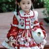 Chinese Style Stand Collar Lace Panda Print Stitching Lantern Sleeve Vest Kids Classic Lolita Long Sleeve Dress Set