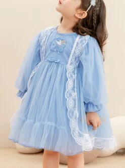 Round Neck Small Flower Fairy Embroidery Polka Dot Lace Ruffles Yarn Mesh Puff Sleeves Classic Lolita Kids Long Sleeve Dress -NAUS Lolita Shop 1 500x672 1401
