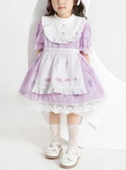 Purple Cartoon Anime Print Ruffle Lace Apron Sweet Lolita Kids Short Sleeve Dress -NAUS Lolita Shop 1 500x672 1402
