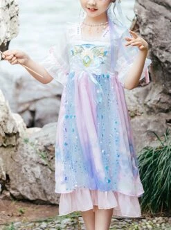 Chinese Style Chiffon Embroidery Ink Sequin Bow Decoration Layered Skirt Kids Hanfu Dress -NAUS Lolita Shop 1 500x672 1406