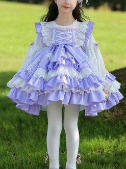 Lace Round Neck Cute Stitching Lantern Sleeve Multi-Layer Hem Sweet Lolita Kids Long-Sleeved Dress -NAUS Lolita Shop 1 500x672 1410