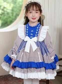 High-Neck Floral High-End Color Matching Spring Autumn Ruffled Bow Classic Lolita Kids Long-Sleeved Dress -NAUS Lolita Shop 1 500x672 1417
