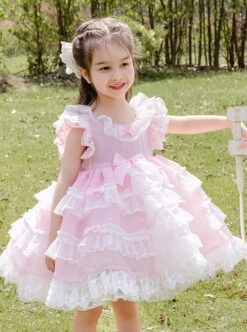 White Lace Pink Pure Color Children Sweet Lolita Sleeveless Cake Dress -NAUS Lolita Shop 1 500x672 1430