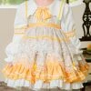 Yellow White Lapel Stitching Floral Lace Lantern Sleeve Princess Dress Autumn Classic Lolita Kids Long-Sleeved Dress