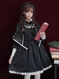 Late Autumn Chapel Retro Gothic Lolita Long Sleeves Dress And Shawl -NAUS Lolita Shop 1 500x672 145