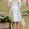 Exquisite Flower Embroidery Chest Ruffled Edge Apron Decoration Bow Knot Puff Sleeves Classic Lolita Kid Princess Dress