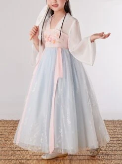 Chinese Style Cute Flower Embroidery Super Fairy Pearl Decoration Breathable Kids Hanfu Dress -NAUS Lolita Shop 1 500x672 1460