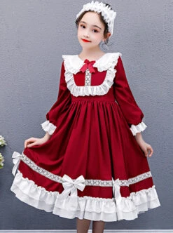 Doll Collar White Lace Wine Red Classic Lolita Long Sleeve Dress -NAUS Lolita Shop 1 500x672 1465