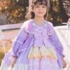 Colorful Multi-Layer Hem Design Lace Decoration Stitching Lantern Sleeves Sweet Lolita Kids Long-Sleeved Dress