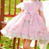 Cute Cartoon Pattern Print Pink Pleated Ruffle Chiffon Flying Sleeve Design Bow Knot Decoration Classic Lolita Kid Princess Dress