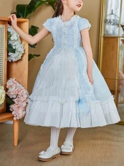 Elegant Court Style Lace Neckline Pearl Decoration Lace Ruffled Hem Kids Classic Lolita Puff Sleeve Dress -NAUS Lolita Shop 1 500x672 1475