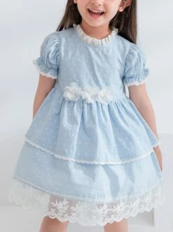 Flower Cute Puff Sleeve Lace Double Layer Hem Polka Dot Short Sleeve Classic Lolita Kids Dress -NAUS Lolita Shop 1 500x672 1477
