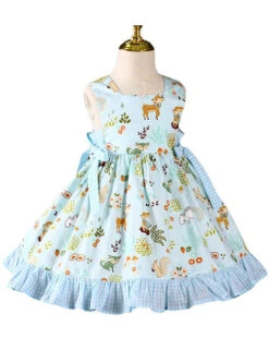 Classic Lolita Cute Animal Print Decoration Pleated Lace Bow Knot Kid Sleeveless Dress -NAUS Lolita Shop 1 500x672 1482