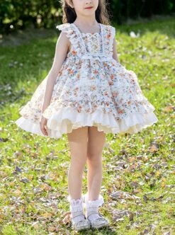 Autumn Winter Small Floral Ribbon Band Fluffy Ruffle Lace Sweet Lolita Kids Sleeveless Dress -NAUS Lolita Shop 1 500x672 1484