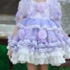 Summer Purple Gorgeous Flower Fairy Ruffled Crew Neck Kid High Waist Sweet Lolita Girl Puff Sleeve Mesh Dress
