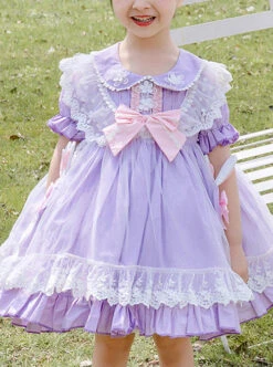 Rabbit Ears Hem Decoration Light Purple Doll Collar Children Sweet Lolita Kids Short Sleeve Dress -NAUS Lolita Shop 1 500x672 1494