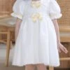 Summer Princess Cute Daily Round Neck Yellow Bow Decoration Lace Embroidery Sweet Lolita Puff Sleeve Kids Dress
