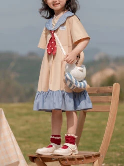 Sweet College Style Duck Pattern Decoration Square Collar Khaki A Version Short Sleeve Classic Lolita Kid Dress -NAUS Lolita Shop 1 500x672 1504