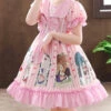 Cute Bunny Printing Retro Navy Style Collar Children Sweet Lolita Short Sleeve Dress