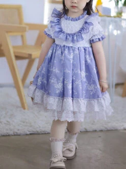 Purple Pleated Ruffle Neckline Design White Floral Decoration Lace Princess Classic Lolita Short Sleeve Kid Dress -NAUS Lolita Shop 1 500x672 1525