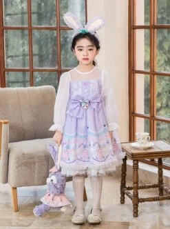 Cute Stardale Classic Lolita Ruffle Hem Princess Birthday Purple Bow Kids Long Sleeve Dress -NAUS Lolita Shop 1 500x672 1533