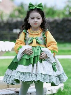 Fresh Autumn Winter Velvet Bow Lace Cuffs Jacquard Irregular Hem Design Classic Lolita Christmas Kids Long Sleeve Dress -NAUS Lolita Shop 1 500x672 1535