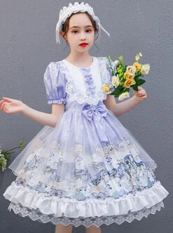 Purple Merry-go-round Printing Ruffle Children Sweet Lolita Short Sleeve Dress -NAUS Lolita Shop 1 500x672 1537