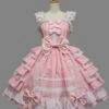 White Lace Pink Bowknot Sweet Lolita Sling Dress