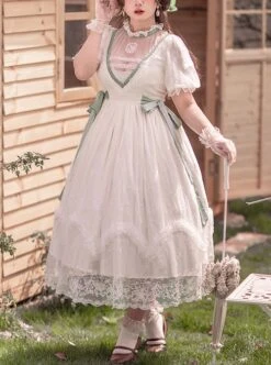 Delicate Lace Jacquard Embroidery Crinkled Mesh Fabric Sexy Deep V Neckline Design Ribbon Bow Decoration Classic Lolita Dress -NAUS Lolita Shop 1 500x672 156